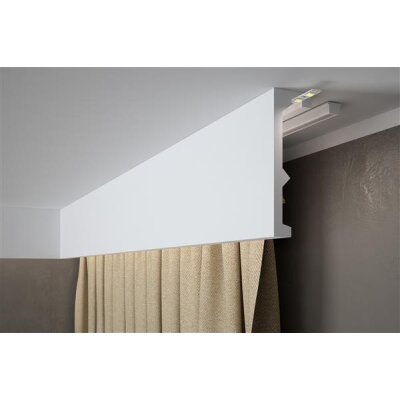 Mardom Decor eckige breite weiße Gardinenblende Polyforce QL056TNeu 200 x 17,9 x  5,5  cm