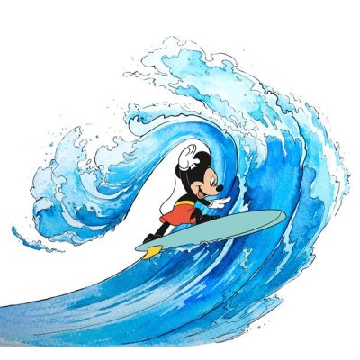 Komar Fototapeten IADX6-007 Vlies Fototapete - Mickey Surfing - Größe 300 x 280 cm