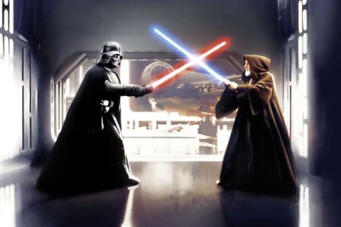 Komar Fototapeten 007-DVD3 Vlies Fototapete - Star Wars Vader vs. Kenobi - Größe 300 x 200 cm