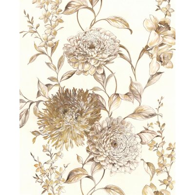 P267-VD2 Tapeten Komar Pure 2 Vintage Chrysanthemum Farbe Beige,Gold Vlies Fototapete
