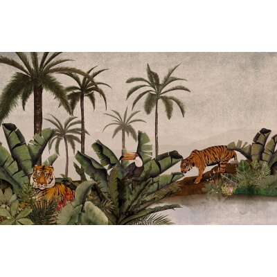 P279-VD4 Tapeten Komar Pure 2 Tiger Jungle Farbe Grün Vlies Fototapete