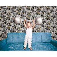 Essener Tapeten Kids and Teens G78571 Rallye Tapete grau silber schwarz gelb Vliestapete