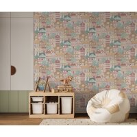 Essener Tapeten Kids and Teens G78603 Häuser Tapete rosa braun grün taupe beige sand Vliestapete