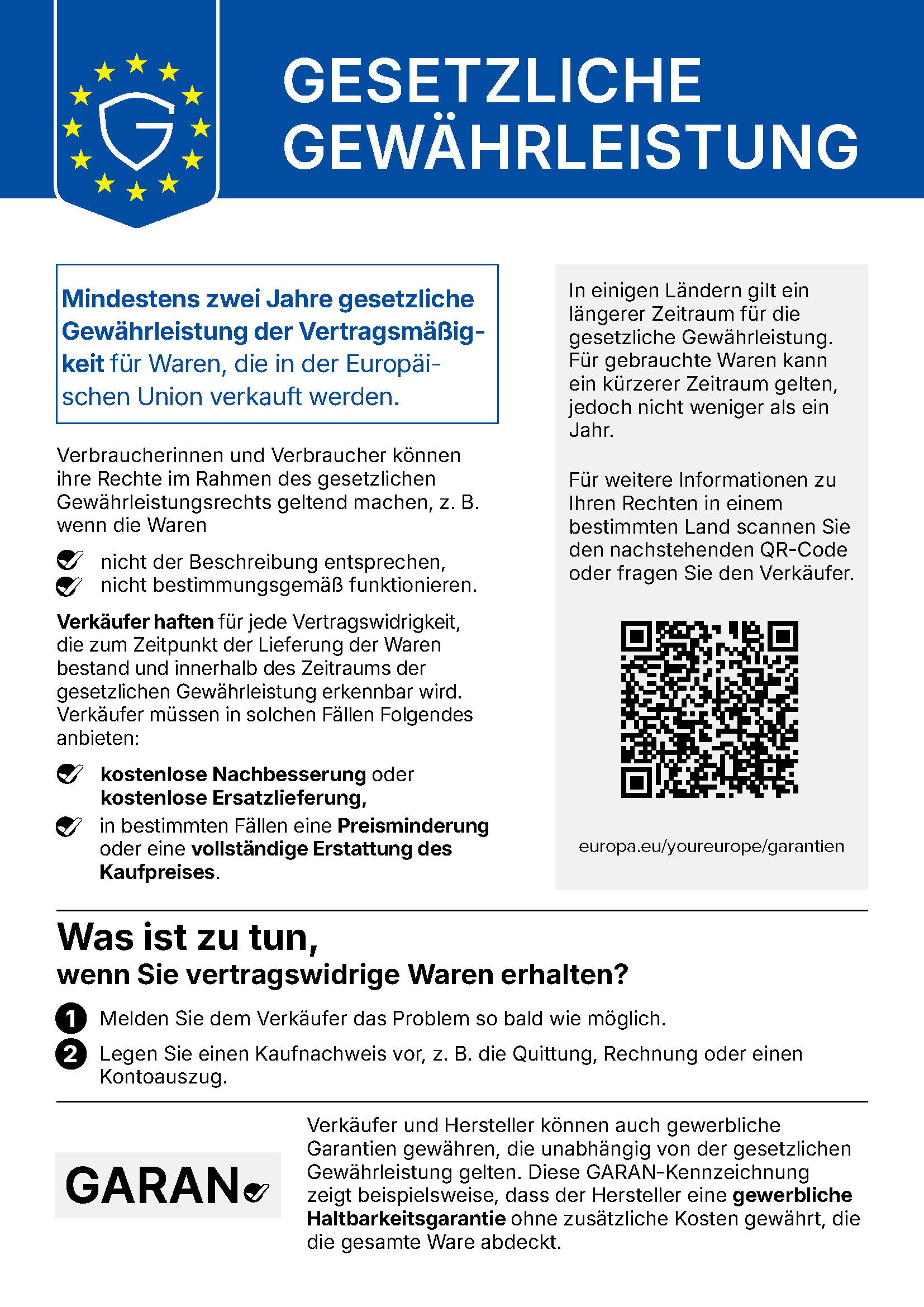 gesetzliche Gewährleistung - EU Label